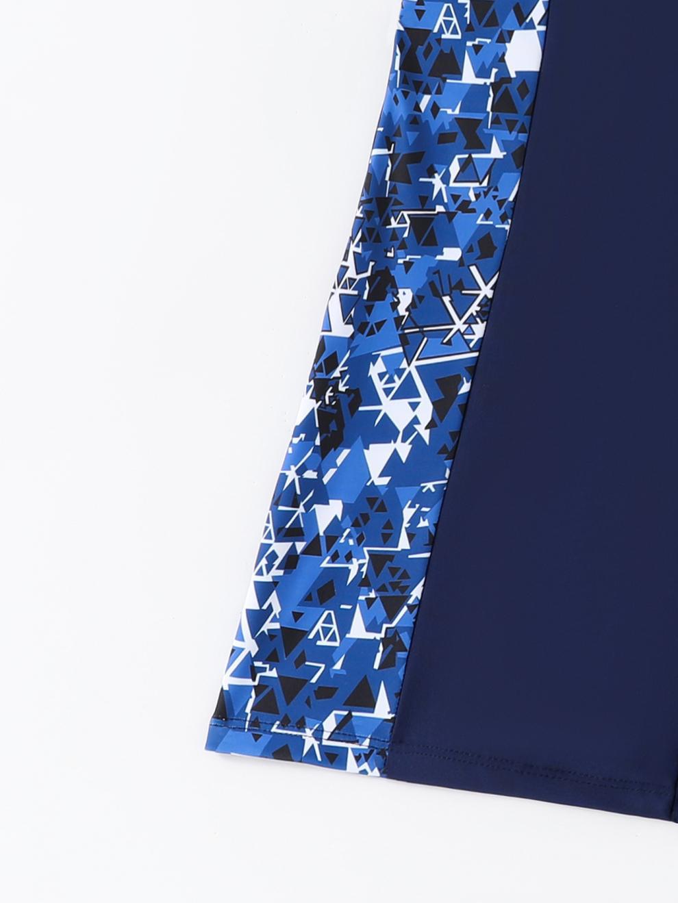 Womens Athletic One-Piece Swimsuit With Geometric Print Panels